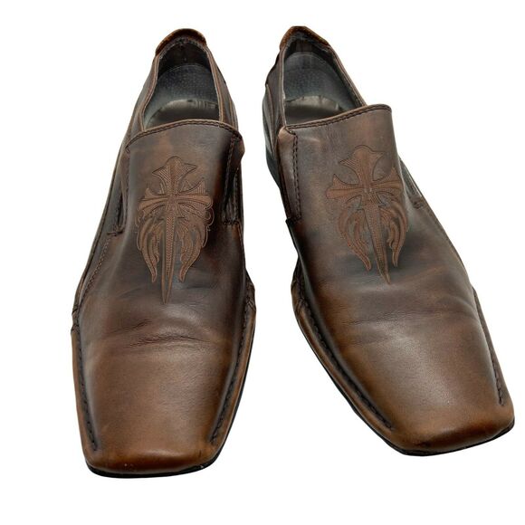 Mark Nason Loafers Shoes Gothic Sword Cross Lounge Brown Leather Square Toe 8.5 main image 12